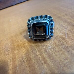 Square Gemstone Ring with Intricate Band